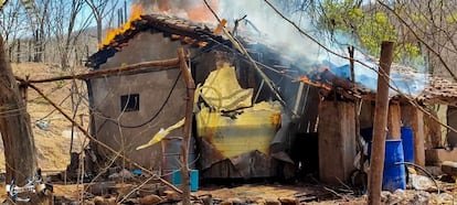 Navy personnel destroy an illegal drug laboratory by burning it onsite, a move that environmentalists say can lead to further contamination. Photo: Mexican navy.