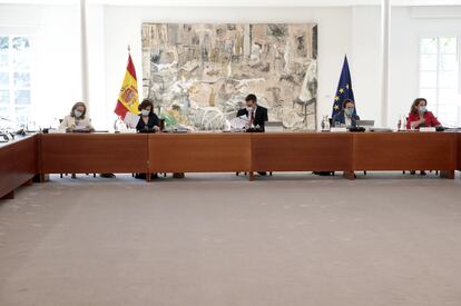 El presidente del Gobierno, Pedro Sánchez, este martes durante el Consejo de Ministros, en Madrid (España).