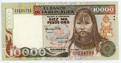 Billete de 10.000 pesos, primera emisión de 1992.