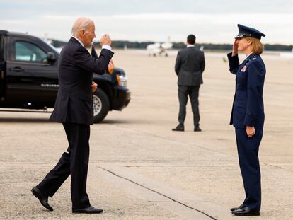 El presidente de EE UU, Joe Biden, este martes en la base aérea de Andrews en Maryland.