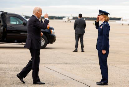 El presidente de EE UU, Joe Biden, este martes en la base aérea de Andrews en Maryland.