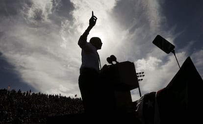 El presidente de Estados Unidos, Barack Obama, hace campaña por su reelección en Delray Beach, Florida, el 23 de octubre de 2012.