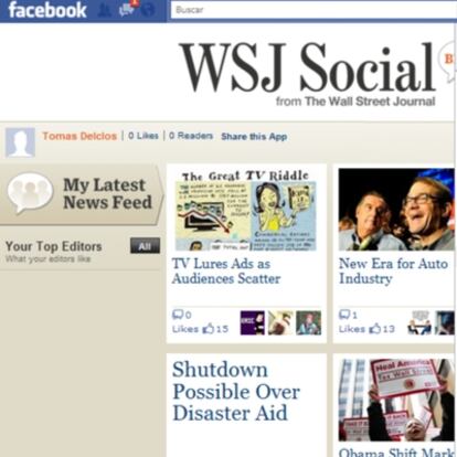 Aplicación de 'The Wall Street Journal' en Facebook.