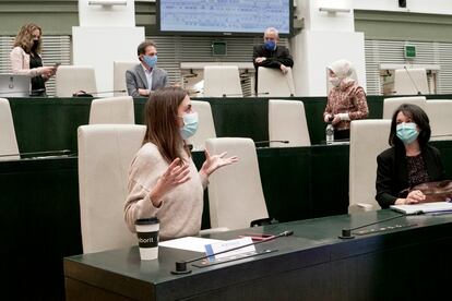 Rita Maestre y otros concejales de Más Madrid en el pleno municipal de este martes