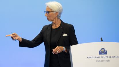 La presidenta de Banco Central Europeo, Christine Lagarde, en una rueda de prensa.