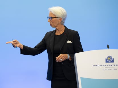 La presidenta de Banco Central Europeo, Christine Lagarde, en una rueda de prensa.