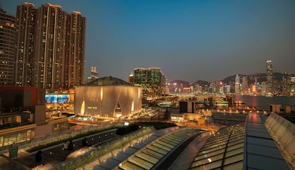 The futuristic XiQu Center building in Hong Kong's West Kowloon district. 