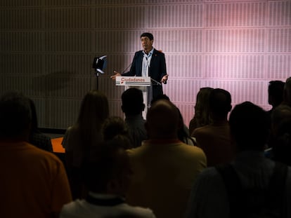 Juan Marín en la noche electoral del 19-J en la que presentó la dimisión de todos sus cargos en Cs.