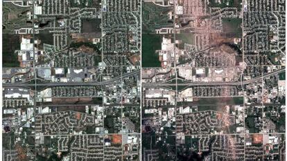 Ciudad de Moore antes y después del tornado.