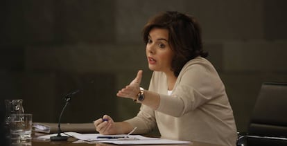 Soraya Sáenz de Santamaría, este viernes, tras el Consejo de Ministros.