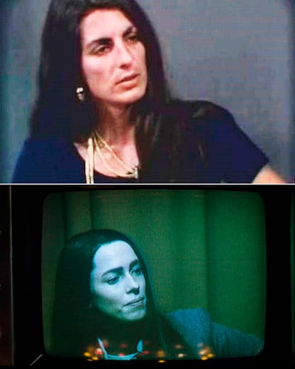 Arriba, Christine Chubbuck. Abajo, Rebecca Hall en un fotograma de la película.