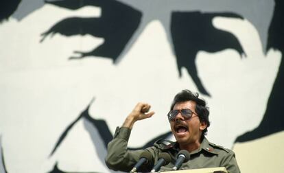 Daniel Ortega, presidente de Nicaragua, dando un discurso en 1984.