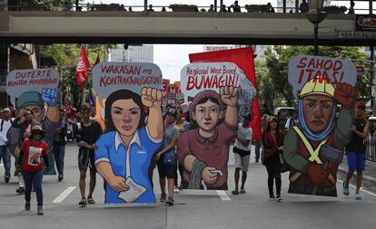 Marcha para conmemorar el Día Internacional del Trabajo en Manila (Filipinas).