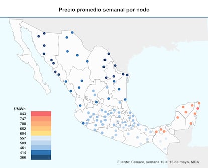 Precio al que los generadores vendieron la energía, según la región.