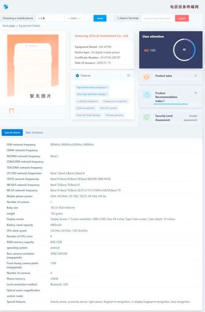 Samsung Galaxy A57 datos en la entidad TENNA