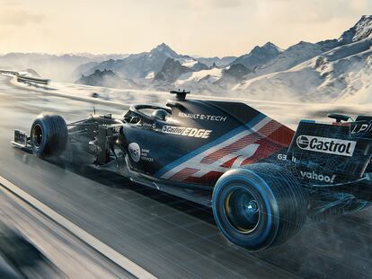 Imagen promocional del monoplaza A521 del equipo Alpine para la temporada 2021 de Fórmula 1.