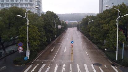 Una calle vacía en Wuhan, provincia de Hubei (China), el 27 de enero.  