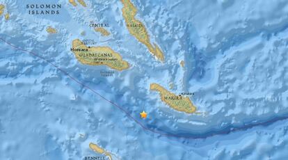 Epicentro del terremoto de este jueves en las Islas Salomón.