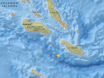 Epicentro del terremoto de este jueves en las Islas Salomón.