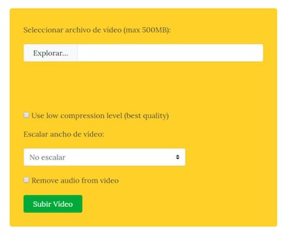 Desde esta ventana podemos reducir el peso de un vídeo