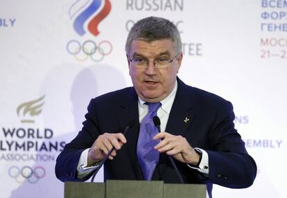 Presidente do COI, Thomas Bach, em Moscou em 2015.