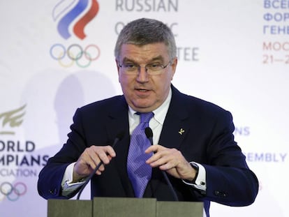 Presidente do COI, Thomas Bach, em Moscou em 2015.