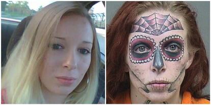 Alyssa Zebrasky, en 2012, y en su foto policial en 2018.