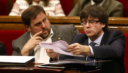 El president de la Generalitat, Carles Puigdemont, i el vicepresident Oriol Junqueras