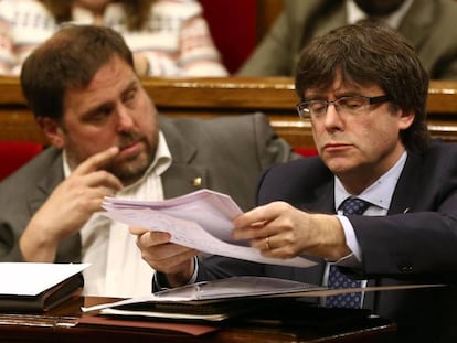 El president de la Generalitat, Carles Puigdemont, i el vicepresident Oriol Junqueras.