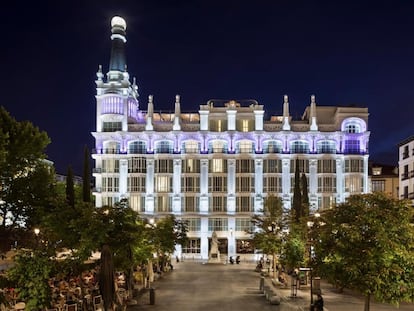 Fachada del hotel ME Madrid Reina Victoria, de Meliá, el activo más valioso de la cartera de 24 hoteles en España adquirida por el fondo de Abu Dabi.