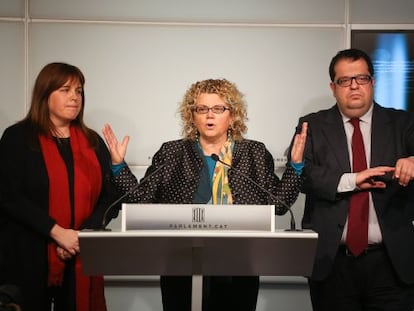 Nuria Ventura, Marina Geli and Joan Ignasi Elena after breaking party voting orders on January 16.