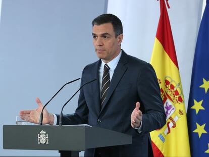 Pedro Sánchez, en el palacio de la Moncloa el pasado domingo.
