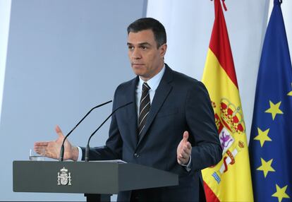 Pedro Sánchez, en el palacio de la Moncloa el pasado domingo.