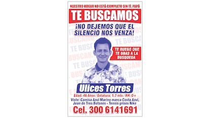 El cartel de búsqueda de Ulices Torres, secuestrado en Cúcuta, Norte de Santander (Colombia).