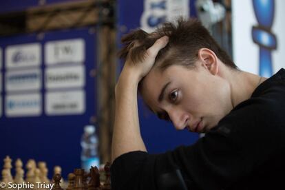 Danil Dúbov, durante el torneo de Gibraltar de 2018