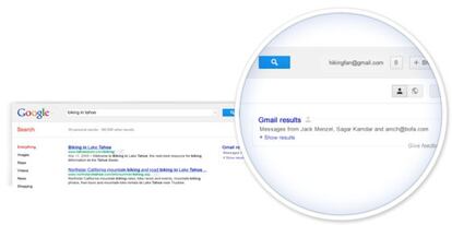 Resultados del buscador que incluyen GMail