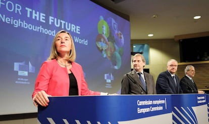 La jefa de la diplomacia europea, Federica Mogherini, en rueda de prensa en Bruselas este jueves.