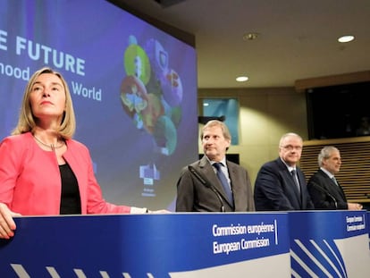 La jefa de la diplomacia europea, Federica Mogherini, en rueda de prensa en Bruselas este jueves.