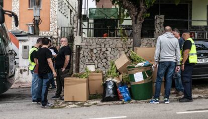 Agentes custodian la marihuana incautada.