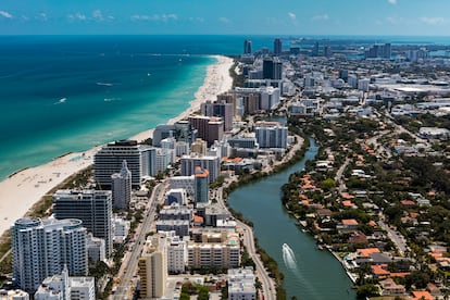 Una vista area de la zona de South Beach en Miami (Florida).