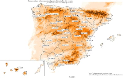 Umbrales de temperatura a partir de los cuales se puede dar por comenzado el verano. CÉSAR RODRÍGUEZ BALLESTEROS / AEMET