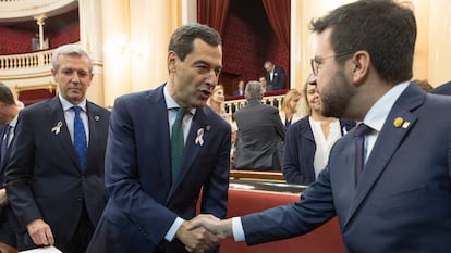 Los presidentes autonómicos de Galicia, Andalucía y Cataluña en un debate en el Senado el pasado 19 de octubre. 