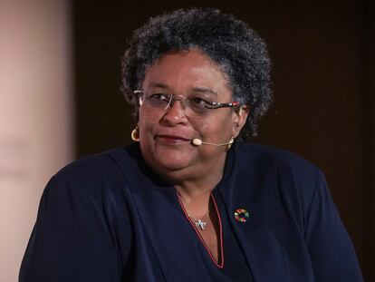 Mia Mottley en Punta Cana (República Dominicana), este jueves.