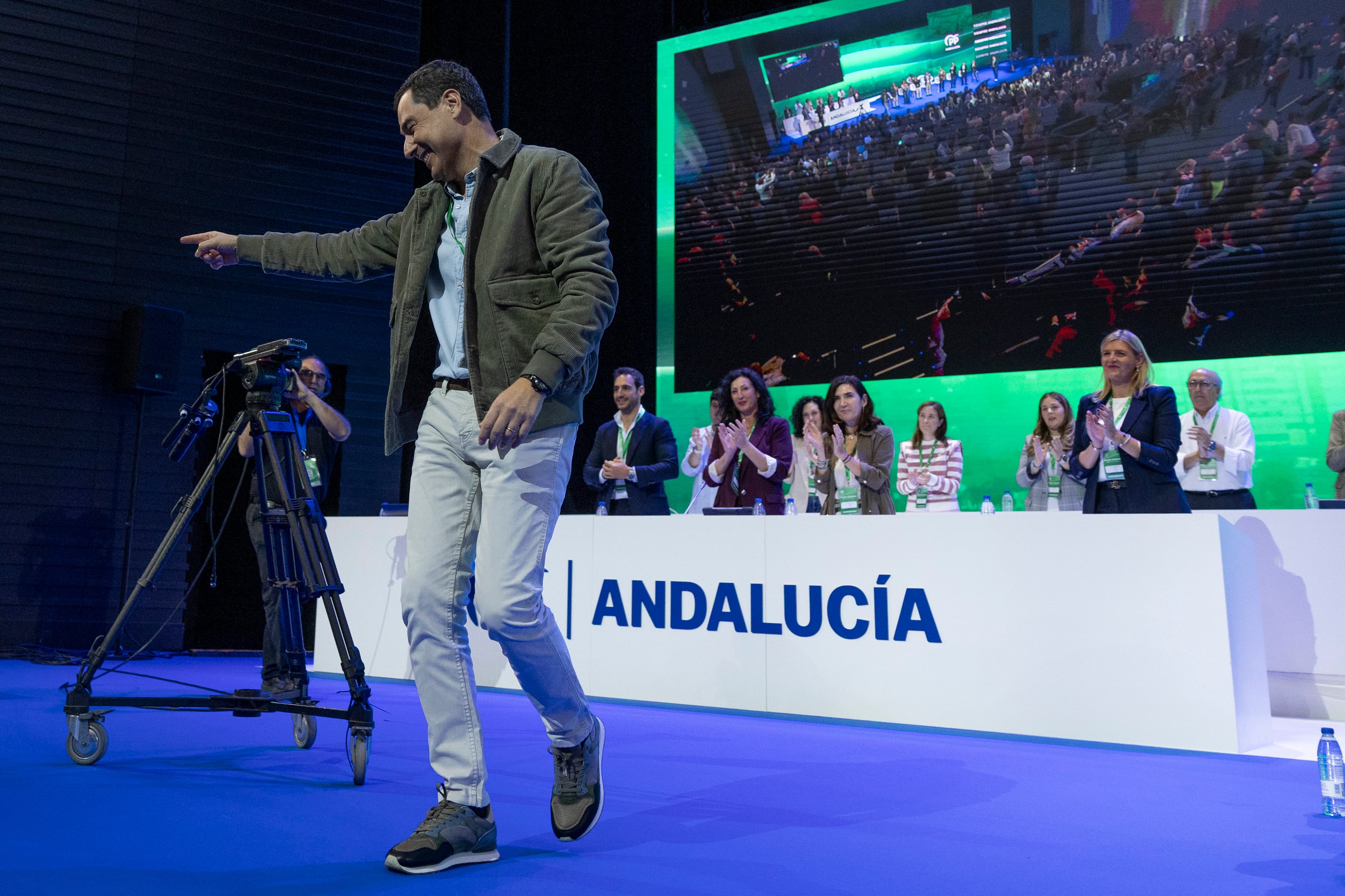 El líder del PP andaluz y presidente de la Junta de Andalucía, Juanma Moreno Bonilla, este sábado en Sevilla.