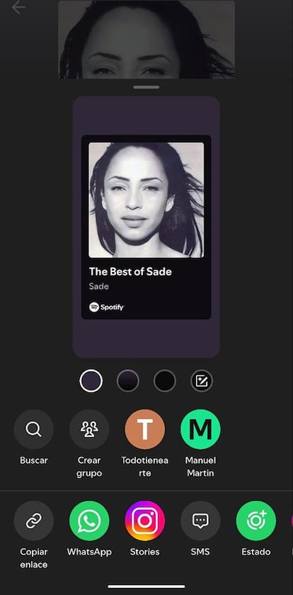 Opciones de uso en la app Spotify
