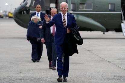 President Joe Biden walks to board Air Force One at John F. Kennedy International Airport, in New York, Tuesday, Jan. 31, 2023.