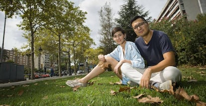 La pareja de emprendedores kazajos Tair y Olessya Assimov, en Barcelona.