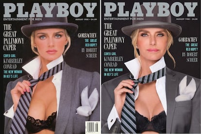 Kimberley Conrad Hefner foi a ‘coelhinha’ do ano em 1989, e agora, com 30 anos a mais, volta a posar aos 54 anos tal como fez para o número da revista de agosto de 1988. Em 1989, a modelo se tornou a segunda esposa do carismático Hugh Hefner, com quem foi casada até 2010. “Há um histórico mal-entendido de que pus um ponto final às festas na mansão. E não teve nada a ver comigo. As ‘coelhinhas’ continuaram vindo, mas era bom que telefonassem antes”, conta agora à revista.