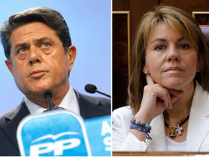 'VÍCTIMAS' QUE NO ACUDEN A LOS TRIBUNALES'. Ni la secretaria general del PP, María Dolores de Cospedal (centro), ni el portavoz de Justicia, Federico Trillo (izquierda), ni Francisco Camps (derecha), que consideran que el Gobierno espía a su partido, han denunciado esos supuestos delitos ante el juez.