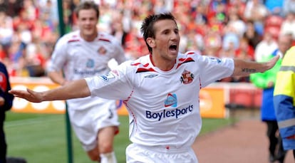 Liam Miller celebra un gol durante un partido en Middlesbrough, en septiembre de 2007.